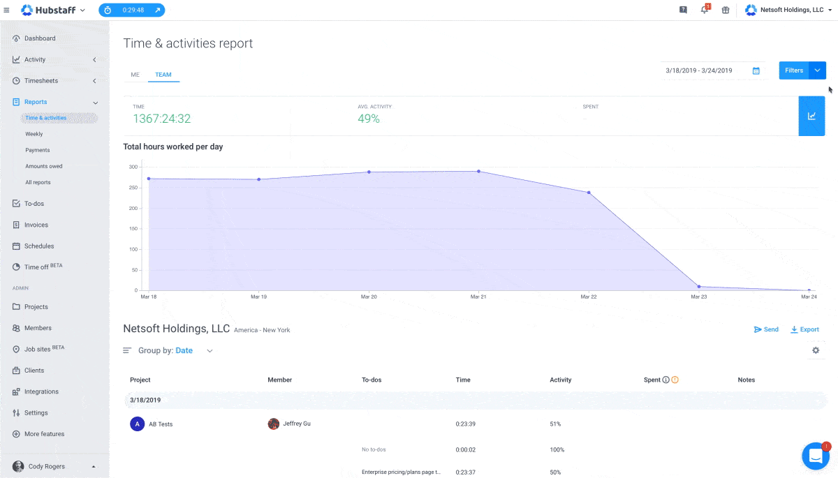 Hubstaff save report filters