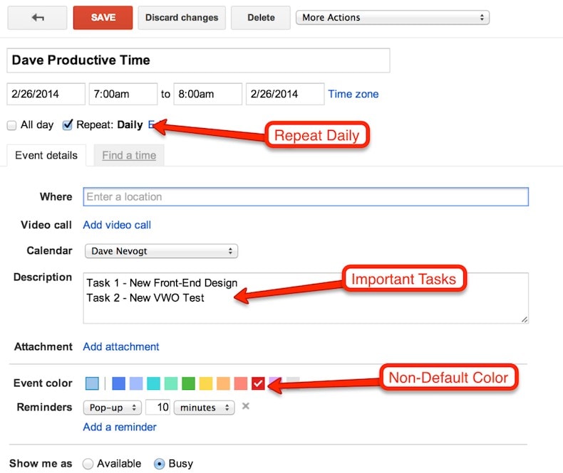 how to time block calendar example