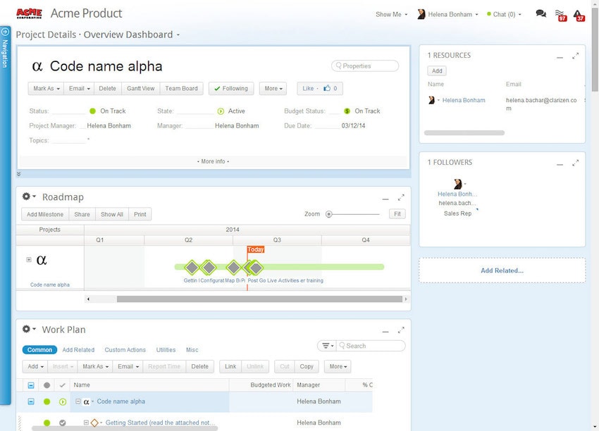 Replicon Alternatives - Clarizen Project Planning Dashboard