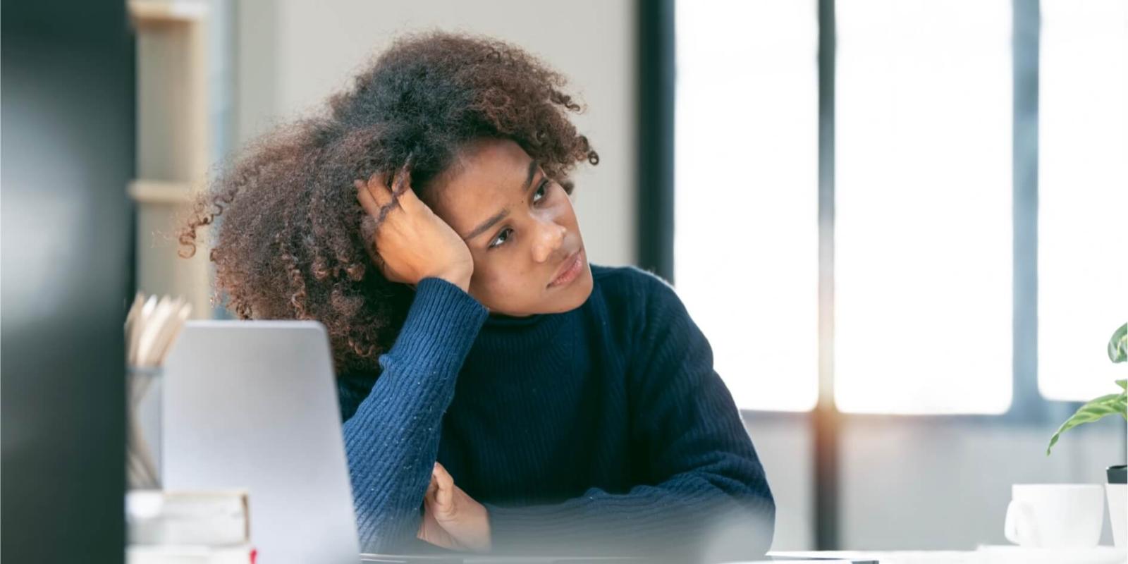 A woman struggling to stop working