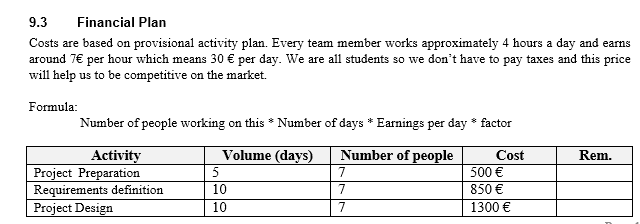 financial project plan example