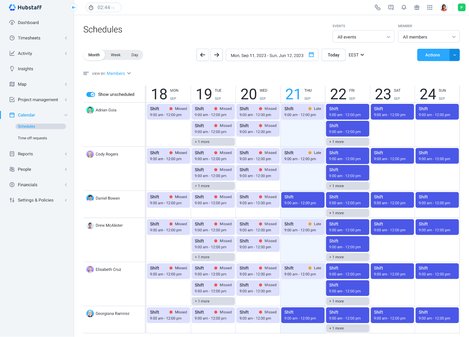 Hubstaff employee scheduling with swing shift options