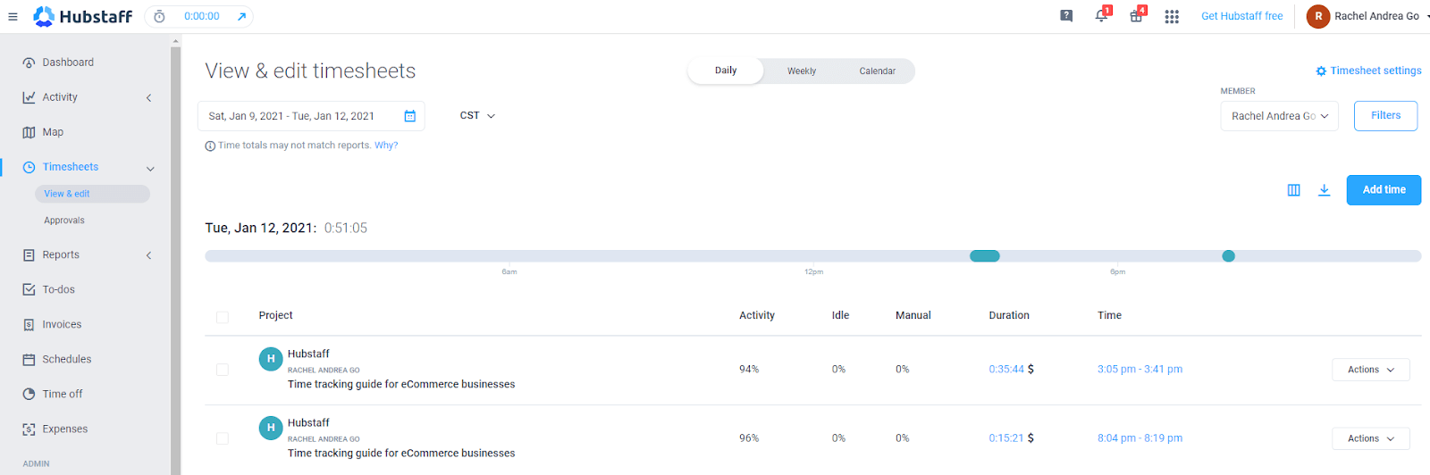 Edit Hubstaff timesheets