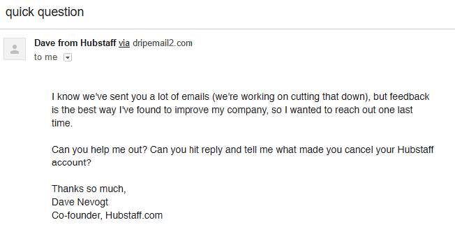 Hubstaff Feedback Email