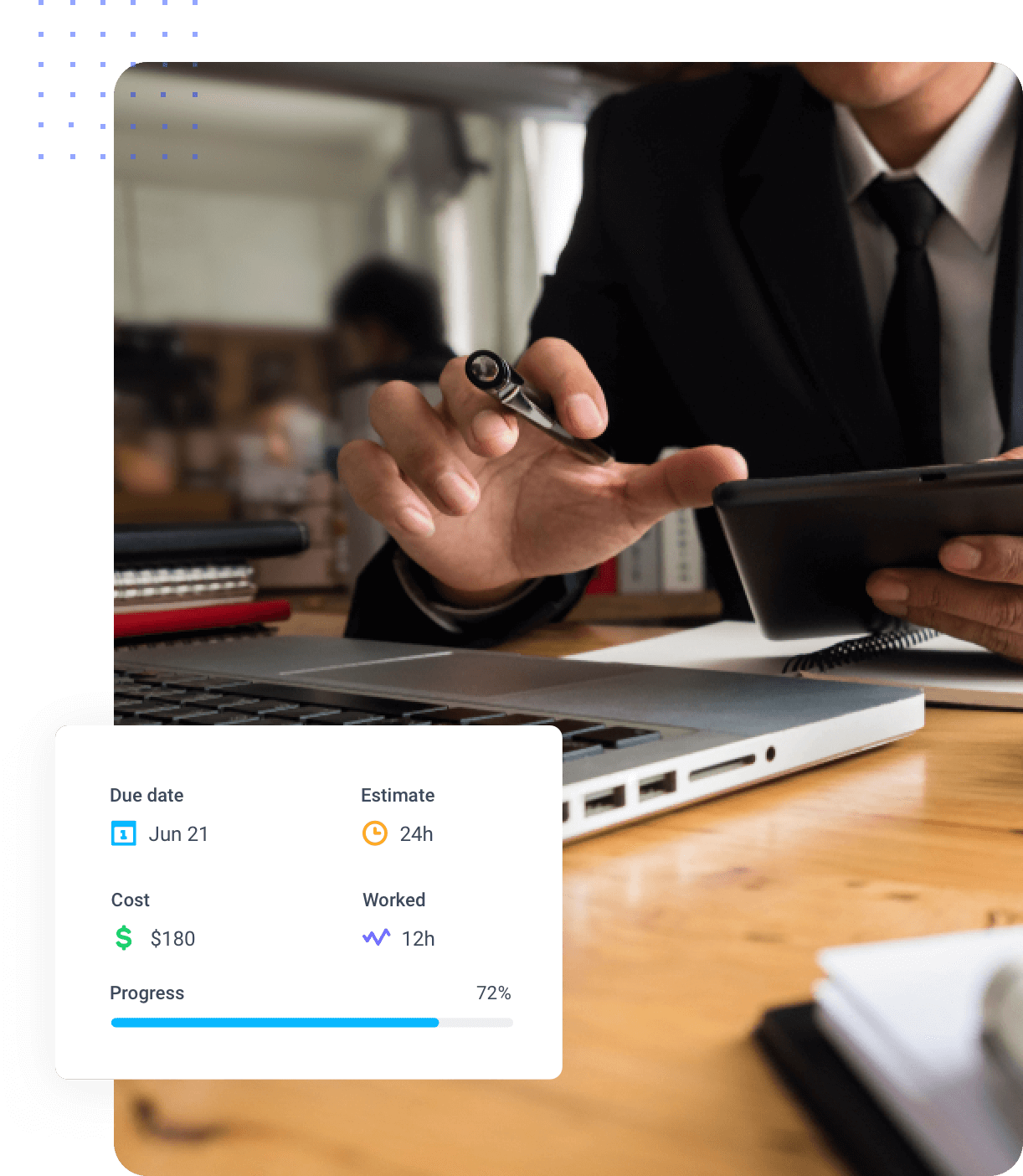 Man calculating state overtime hours using computer, tablet, and Hubstaff software | Hubstaff