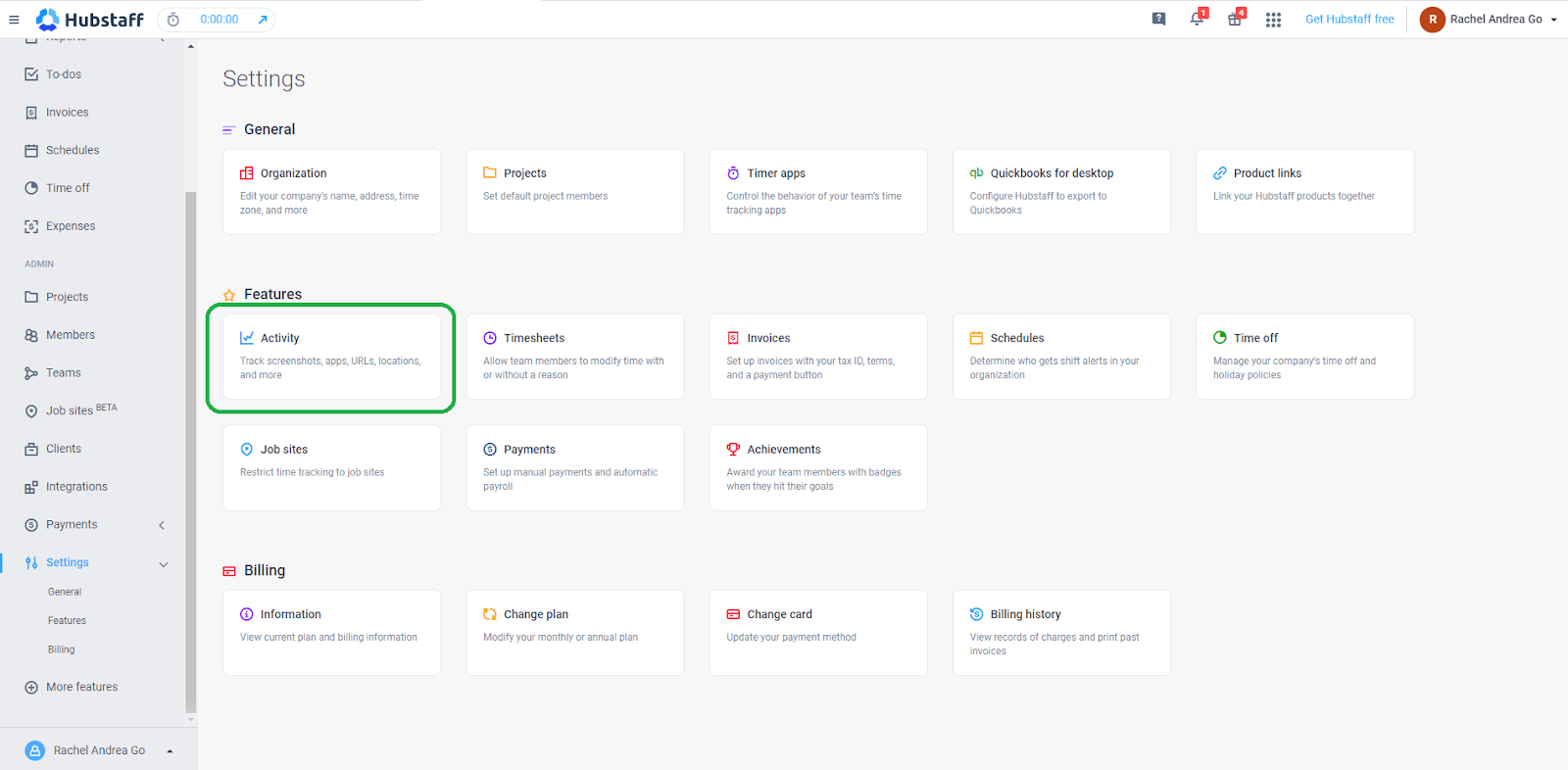 Hubstaff activity settings