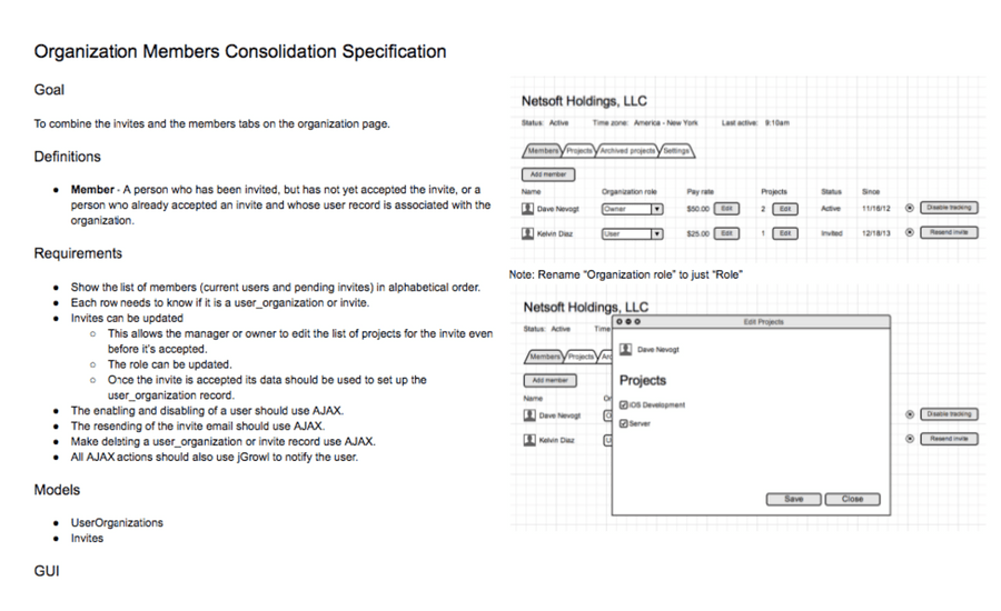 developers specification doc process