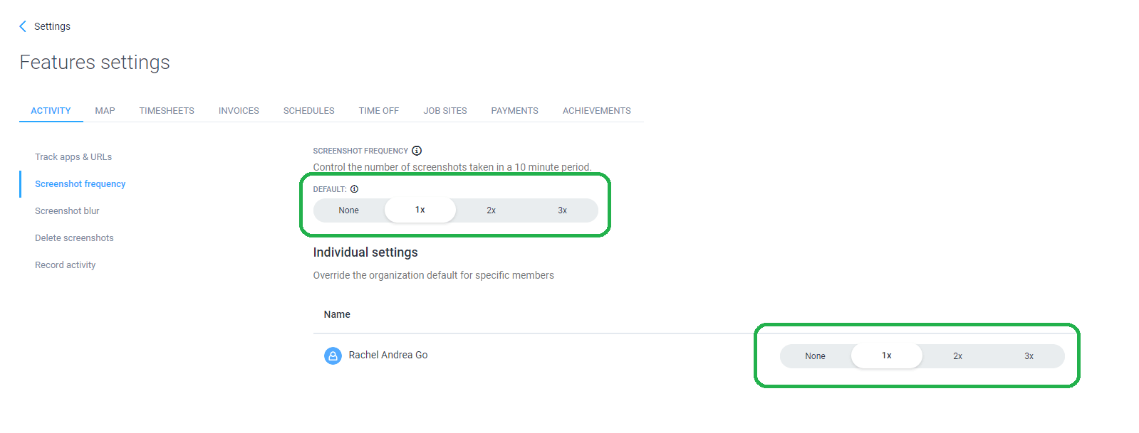 Hubstaff screenshot frequency settings