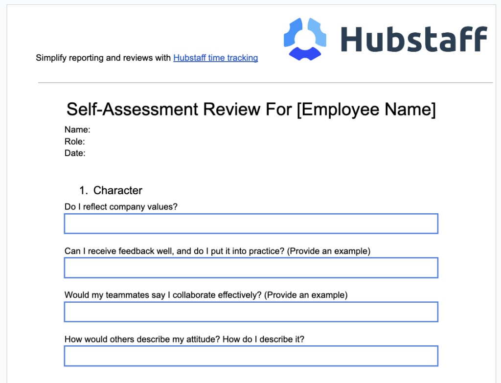 Self assessment template