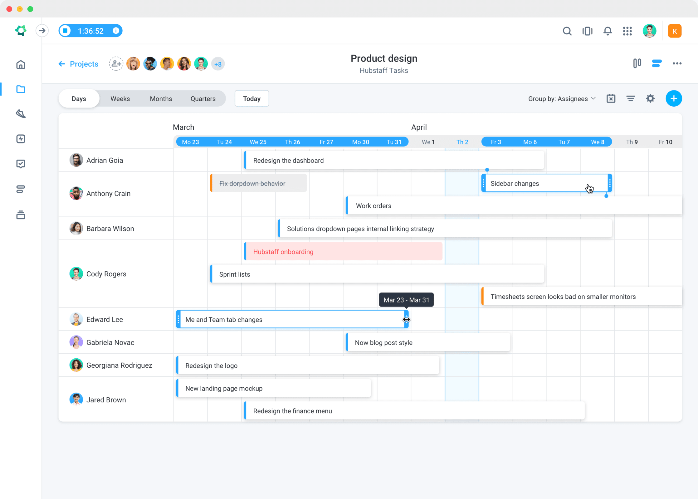 Hubstaff Tasks Timelines feature