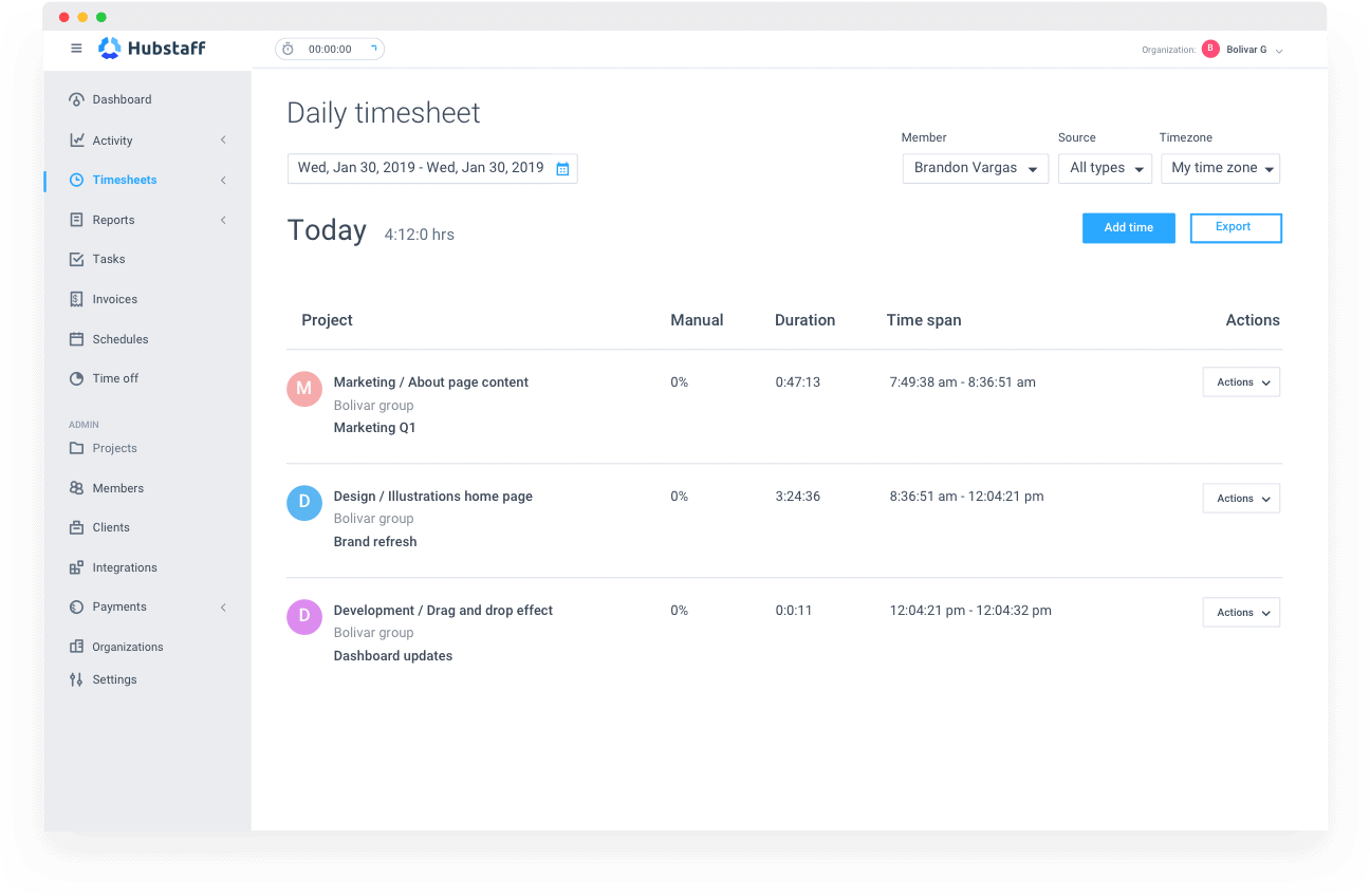 Hubstaff timesheets