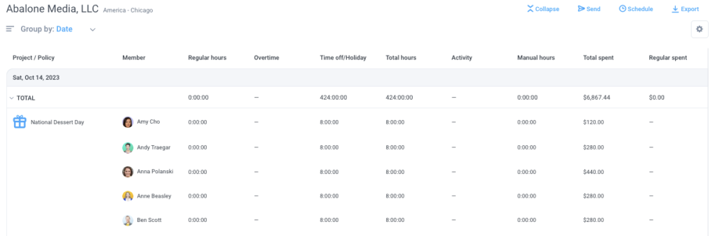 Hubstaff total hours