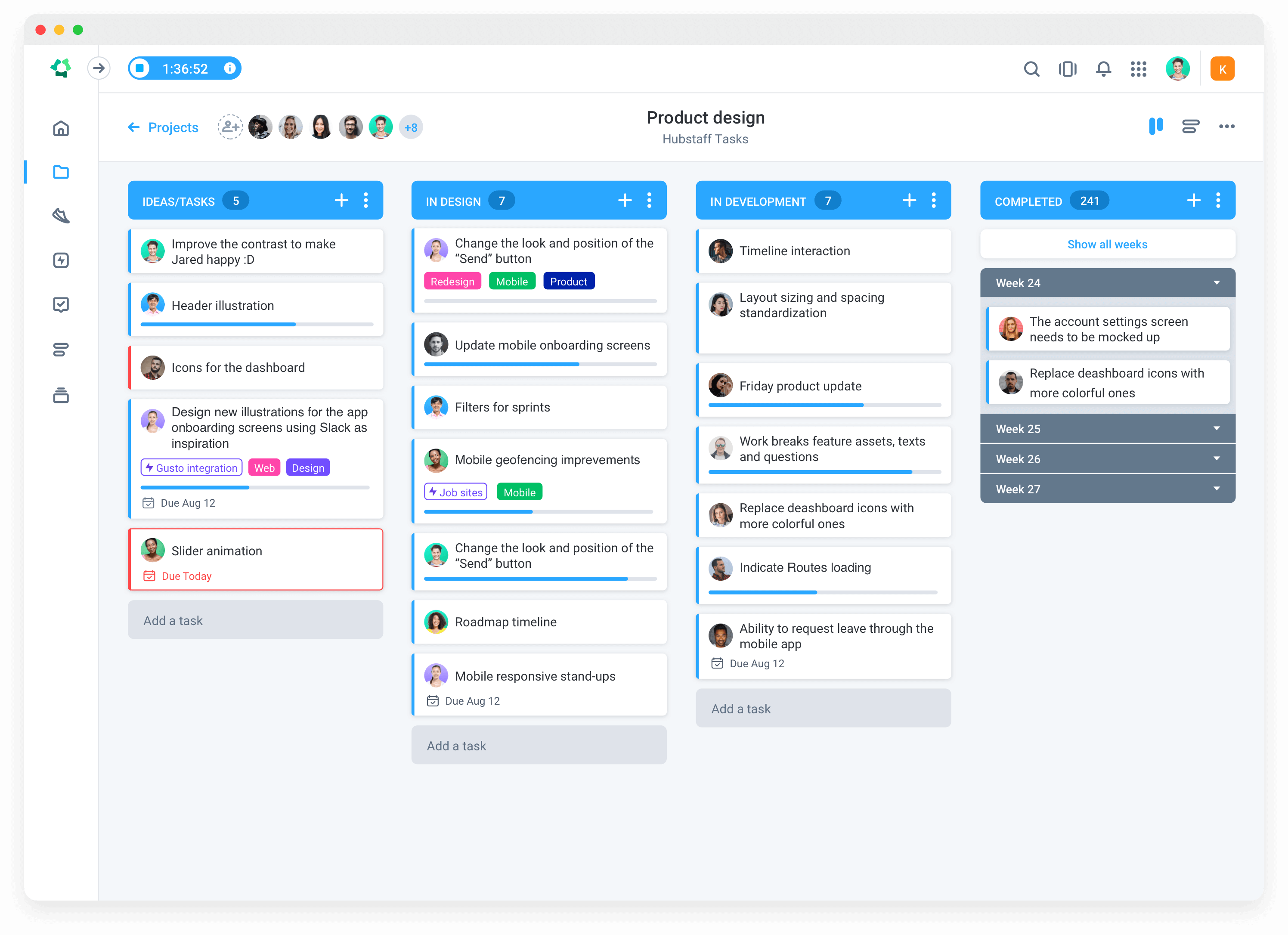 Hubstaff Tasks Kanban board view