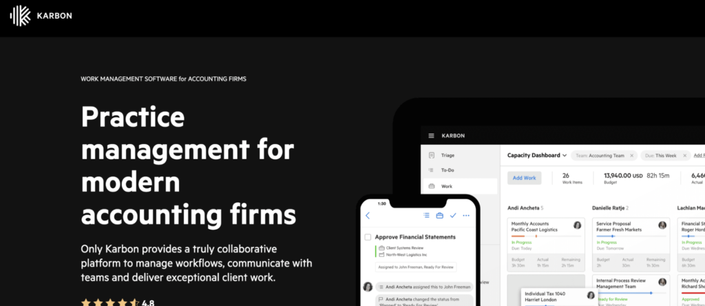 Homepage for Karbon accountancy firm software