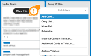 Trello Kanban options list