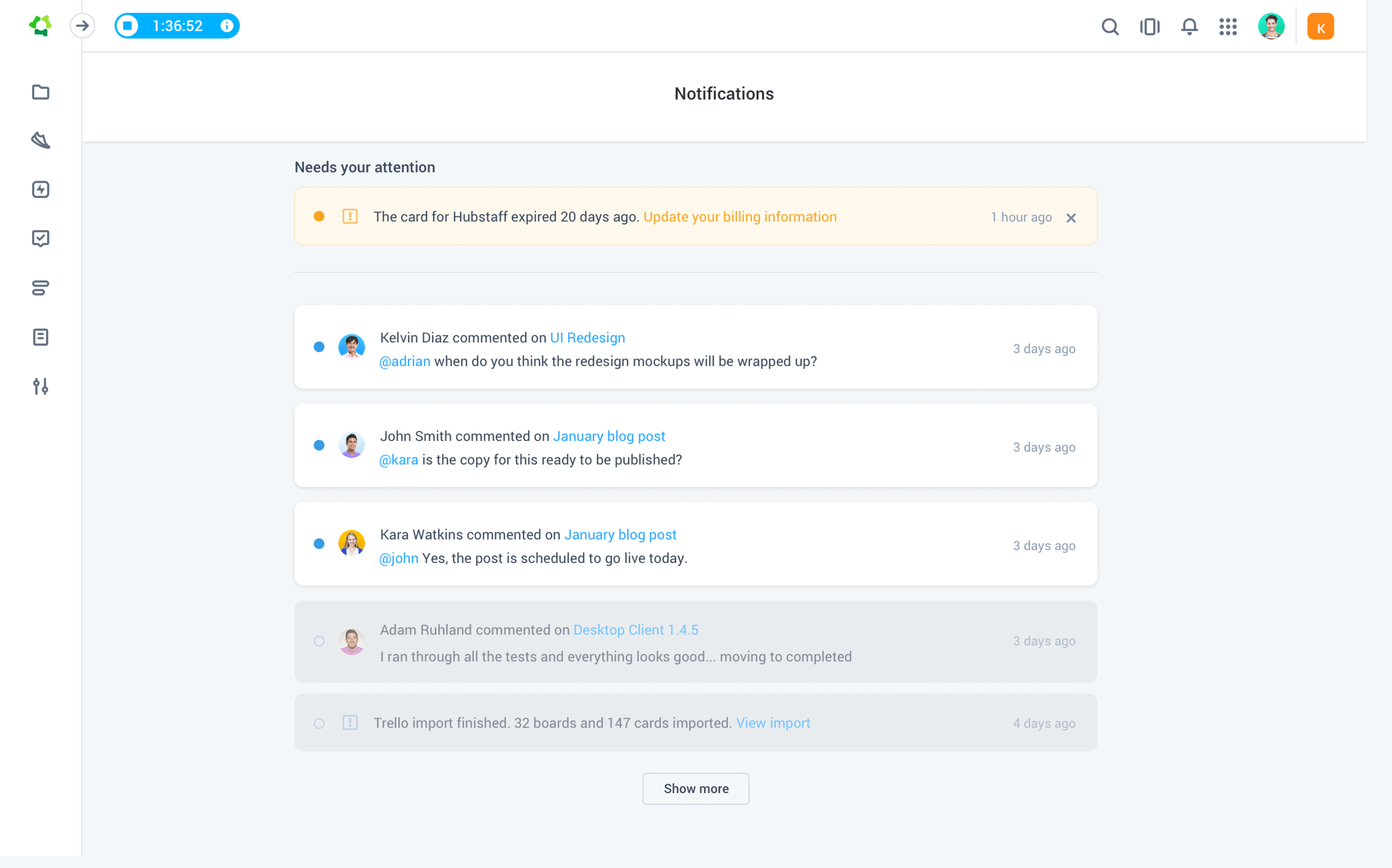 Hubstaff Tasks notification center