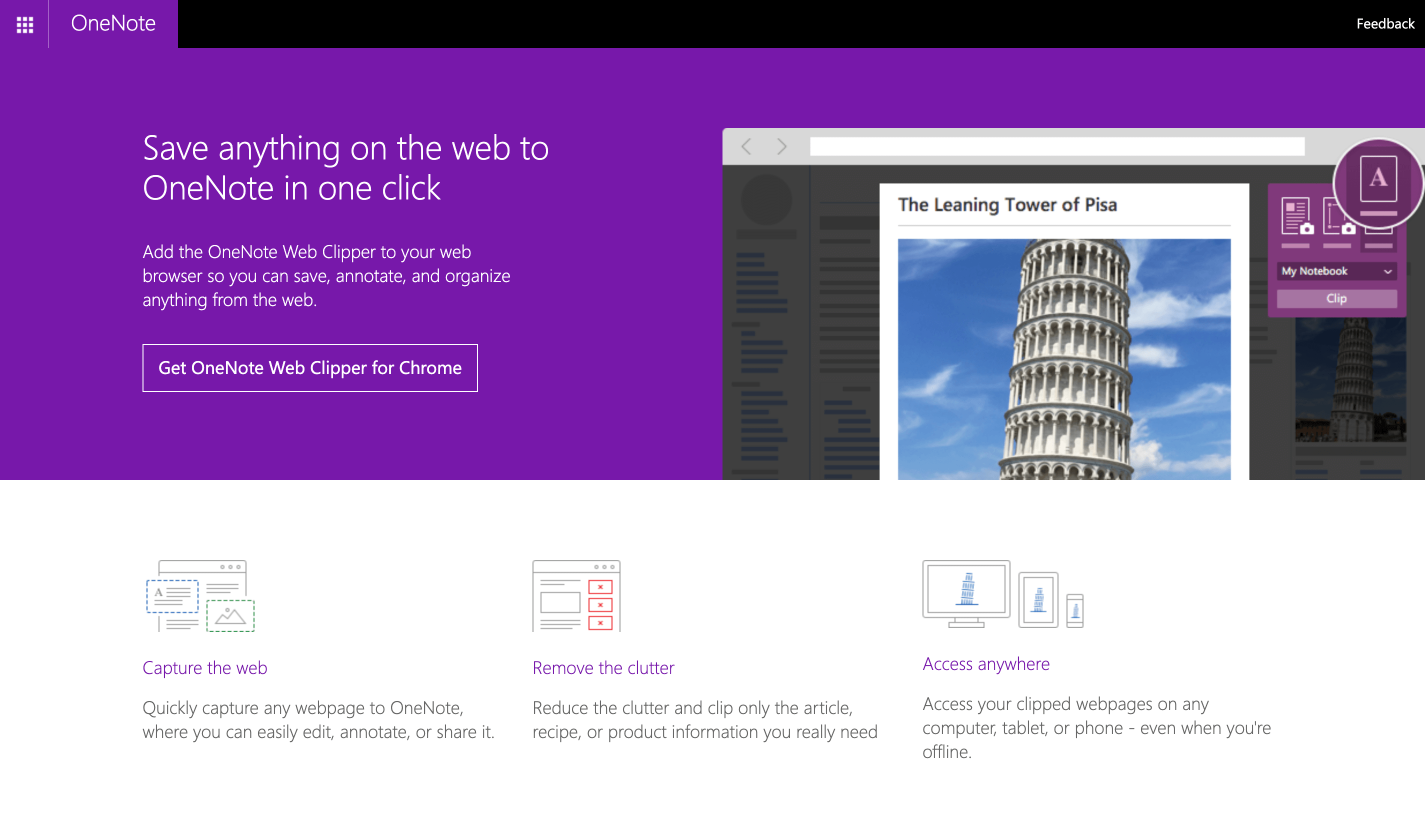 OneNote Web Clipper home page