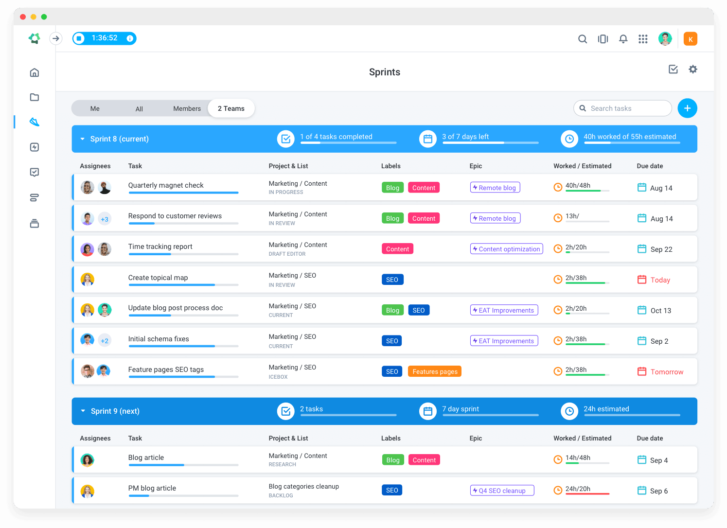 Hubstaff Tasks Sprints